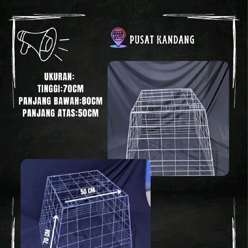 kandang ayam piramid galvanis sistem lipat ukuran 80x70x50 berkualitas 1