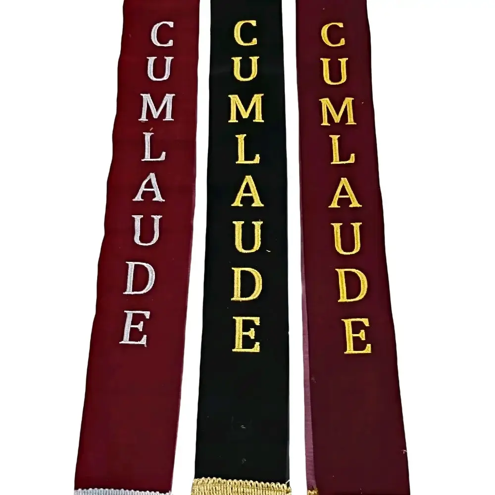 Selempang Wisuda Bordir kain Beludru RUMBAI 1Lapis free costum Nama (Elegan)