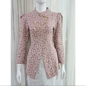 Av Janggan Jaguar Motif Timbul Kebaya Modern Terbaru 2025 Setelan Wisuda Kondangan Pesta Atasan Songket Rok Coklat Bunga Mewah besan Bahan Embos Premium