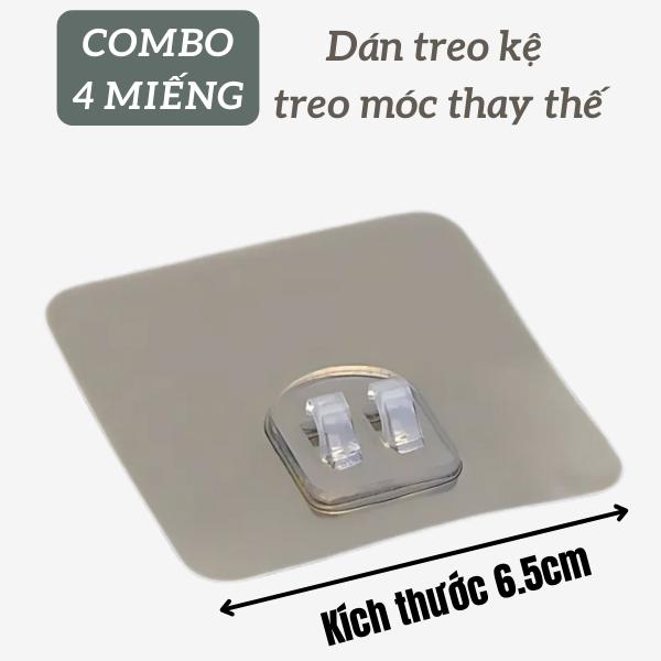 Miếng dán tường treo đồ và kệ inox COMBO 4 MIẾNG thay thế kích thước 6.5cm chịu lực chất liệu nhựa PVC cao cấp không cần đục khoan tiết kiệm thời gian dán treo móc thay thế