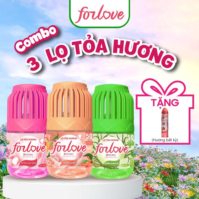 (ĐỘC QUYỀN) Combo 03 Lọ toả hương ForLove, Công Thức Mới, Toả hương 360 độ, Tặng kèm thêm 1 Chai Xịt thơm phòng  Dầu Thơm Dầu Thơm Phòng Nước Hoa