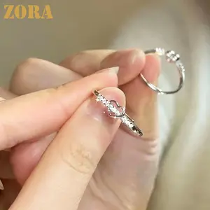 ZORA Aksesoris Fashion Jewelry Zircon Cinta Cincin Rings Anti karat Dan Anti luntur Wanita Dapat Diubah Ukurannya Cincin Titanium Anti Karat Lapis Perak J028