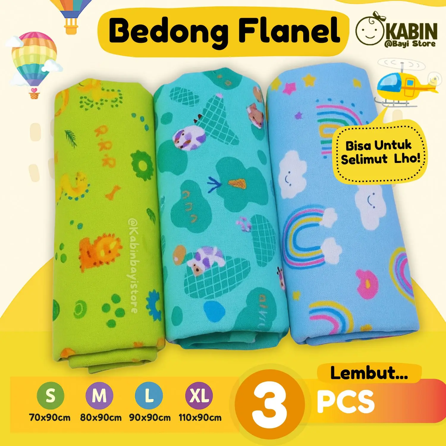 3 Pcs Bedong Bayi Lembut Karakter