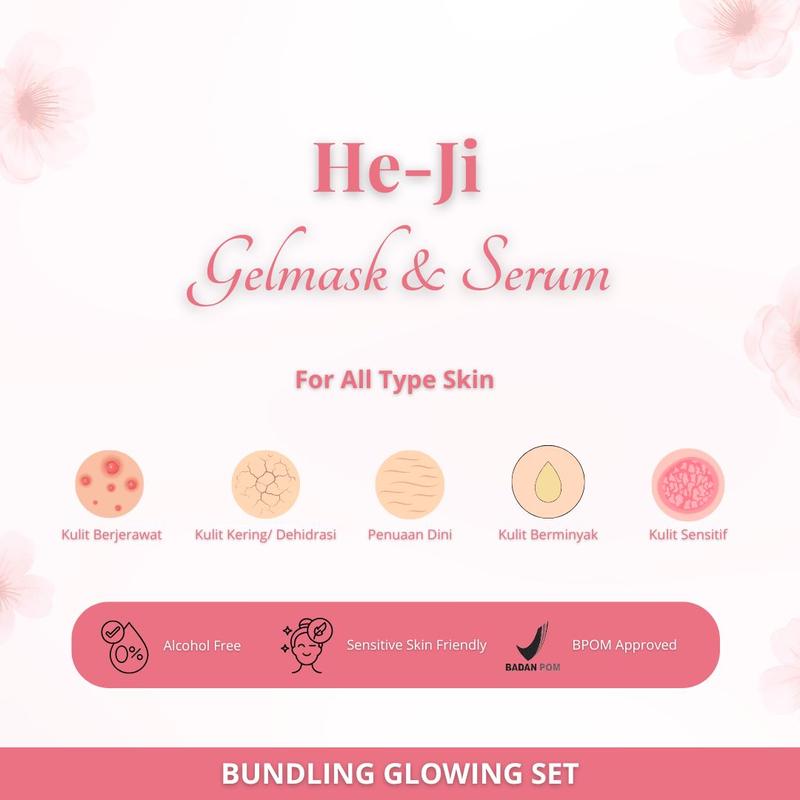Product Introduction of [He-Ji] PROMO BUNDLING HEMAT Gel Mask With Sakura Exract 250gr & Rosses Secret Glow Serum 20ml 5