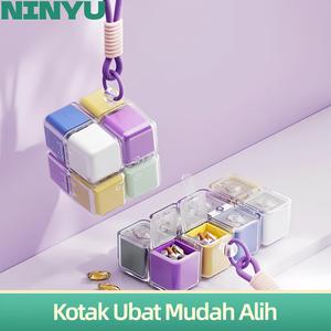 Kotak Pil Kiub Ajaib, Mudah Alih dengan Lanyard, Kapasiti Besar, Penyusun Ubat Mingguan, 7 Hari Bermeterai, Kotak Penyimpanan Kalis Lembapan