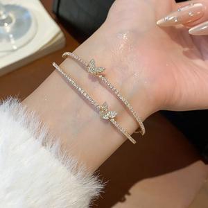 Zircon Butterfly Double layered Open Bracelet Exquisite, Light Luxury, High End, Elegant, Sweet Bracelet, Fashionable and Versatile Jewelry for Women