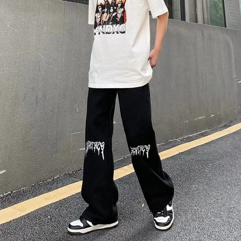 Quần Ống Thẳng Cho Nam Và Nữ, In Chữ Ins Hip Hop Kiểu Mỹ, Đường Phố Cao Cấp, Retro, Đẹp Trai, Thường Ngày, Dáng Rộng, Linh Hoạt Năng, Thích Hợp, Thời Trang