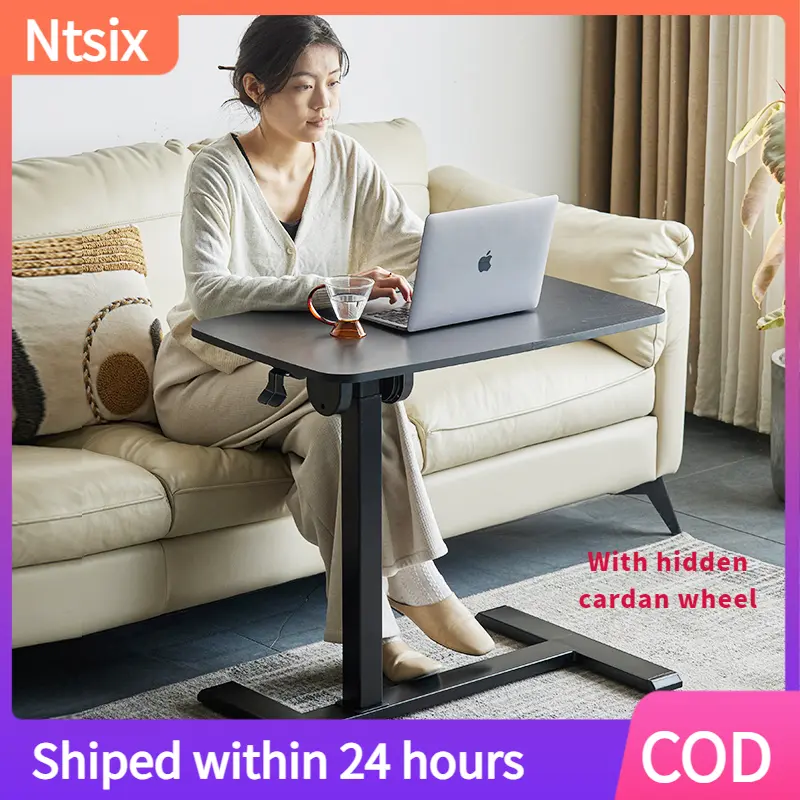 Lifting and tilting desktop bedside mobile table with hidden universal wheel lazy bedside table mobile office learning table series
