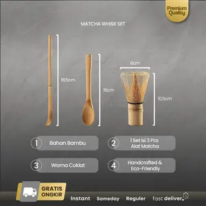 Chasen sendok bambu pengaduk teh matcha green tea whisk set