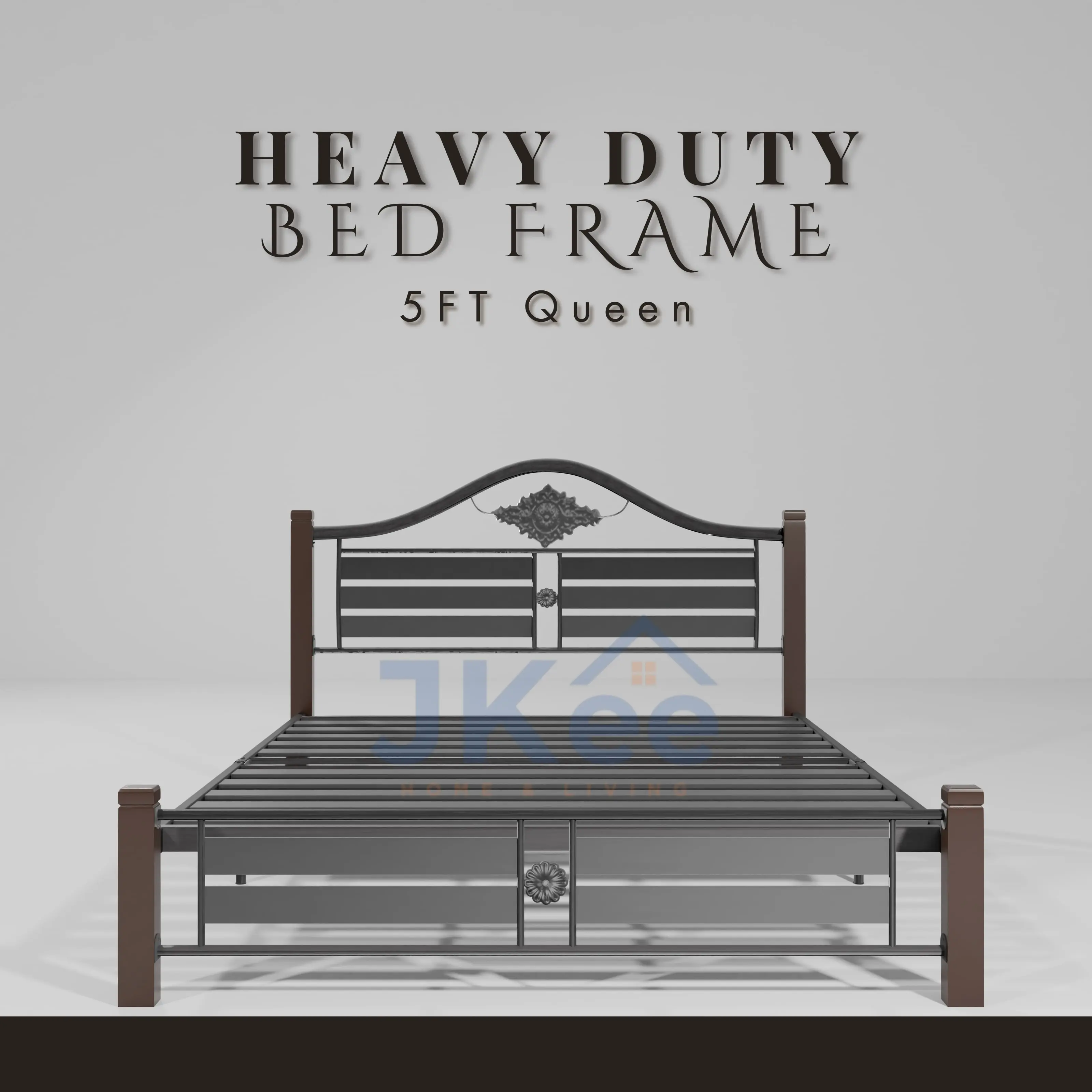(+TILAM) JKEE HEAVY DUTY Solid Metal Queen Bed Frame Set / Set Katil Queen Besi SUPER BASE Tiang Kayu / Set Katil Besi Tebal Queen - Furniture