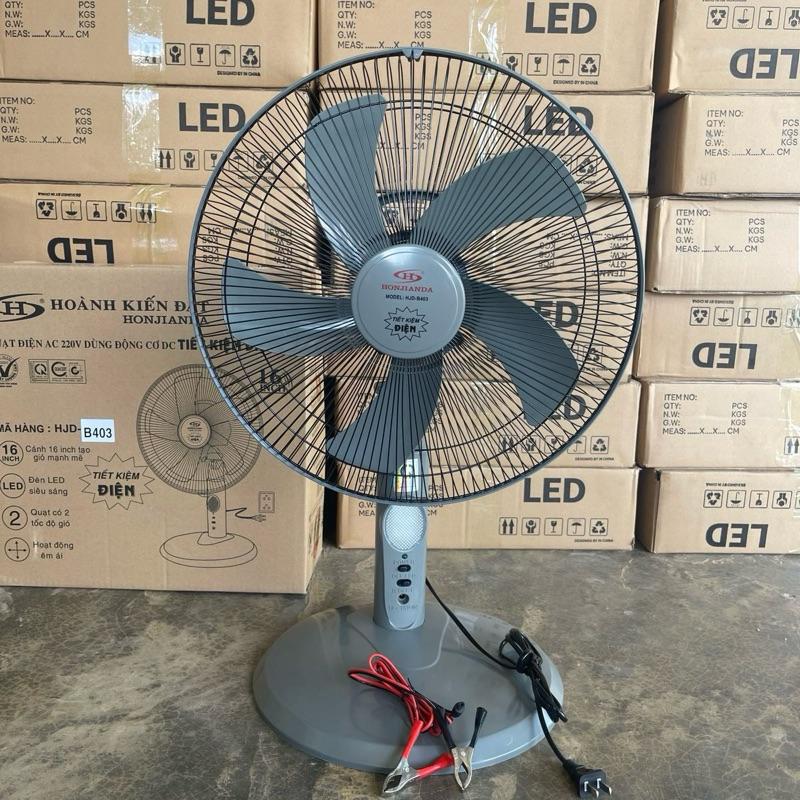 Quạt Kẹp Bình 12V Honjianda AC/DC 16inch Có Đèn Led, kèm dây kẹp bình,Dùng được AC điện 220V[Không Kèm Bình]