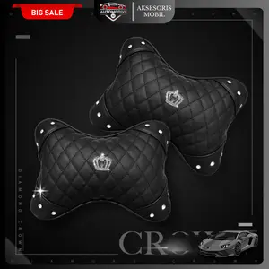 [2 PCS] Bantal Jok Mobil Kulit Premium Motif Mahkota Berlian Awet Empuk Car - TERLARIS