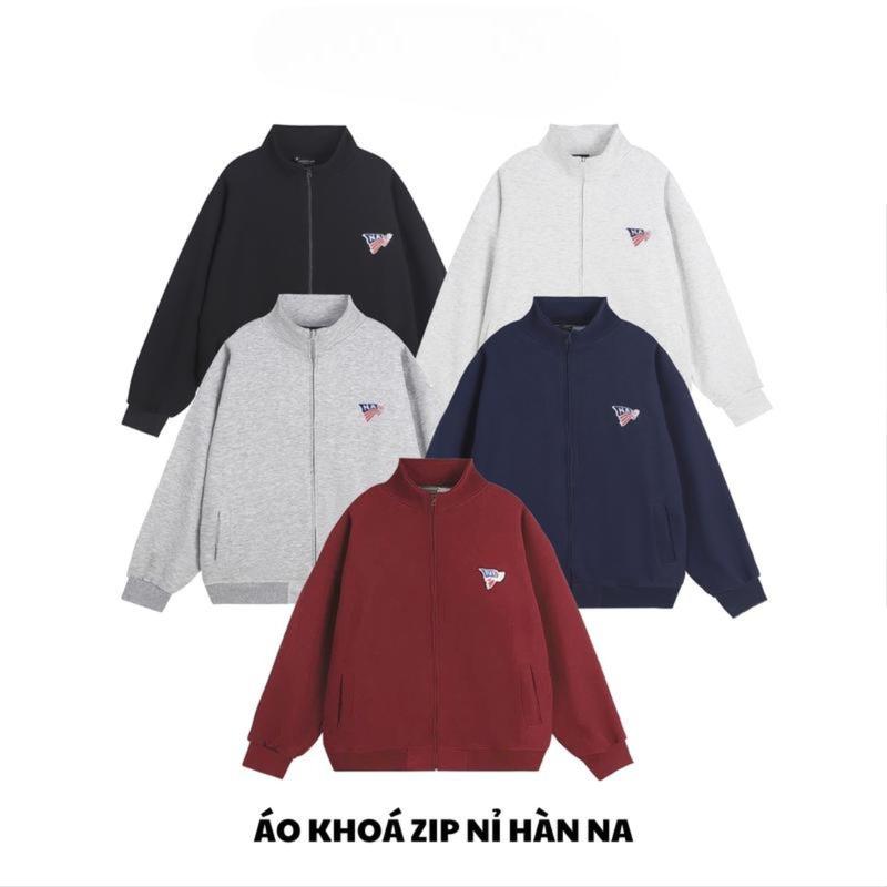 Áo Khoác Zip Bomber Thêu Chữ NA Sọc Form Boxy Unisex Chất Nỉ 2 Da Cotton Mặc Được Bốn Mùa Dày Dặn Thoáng Khí 2025