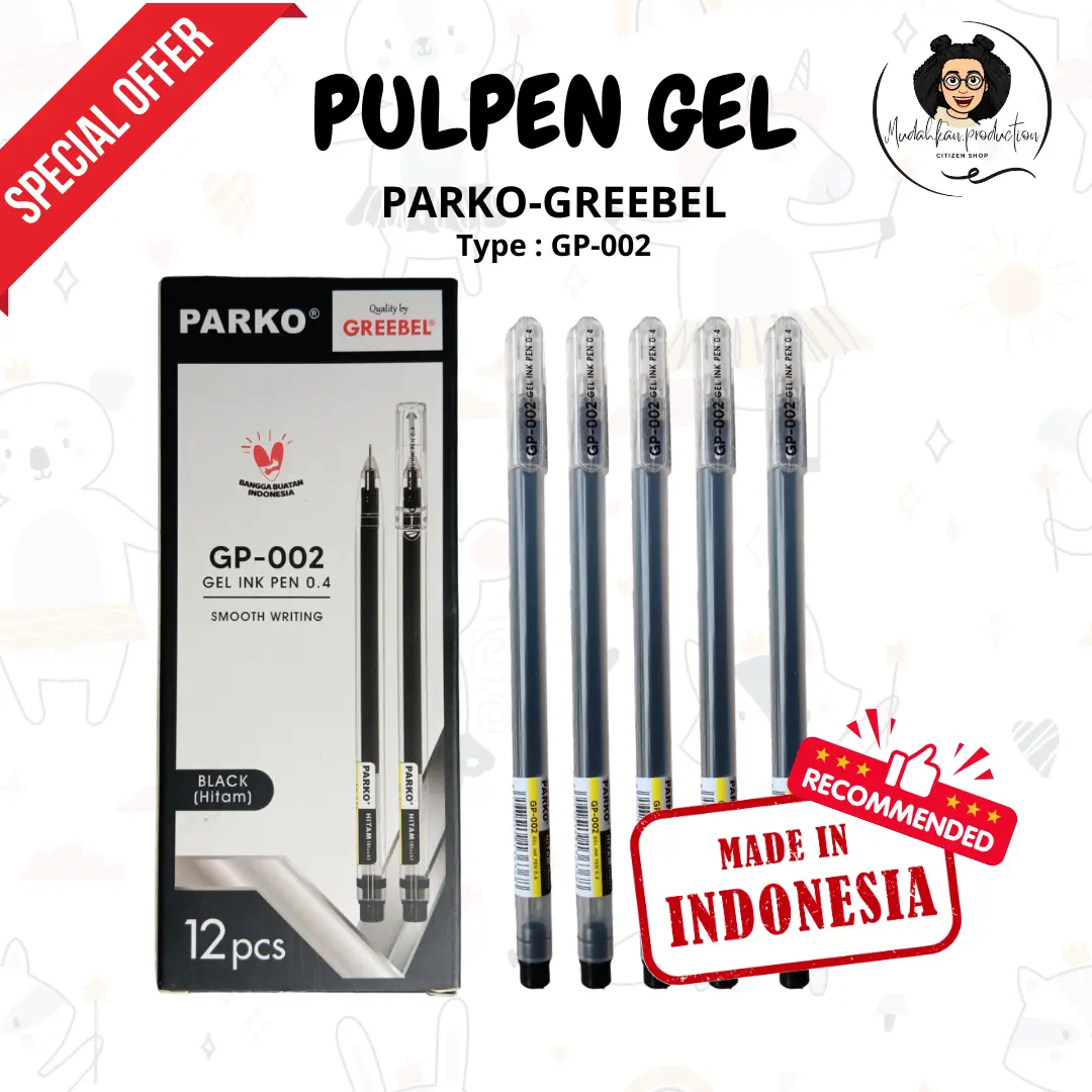 PULPEN GEL PARKO GP-002 TINTA HITAM 0.4 mm | 1 PACK ISI 12 | 1 PACK ISI 6