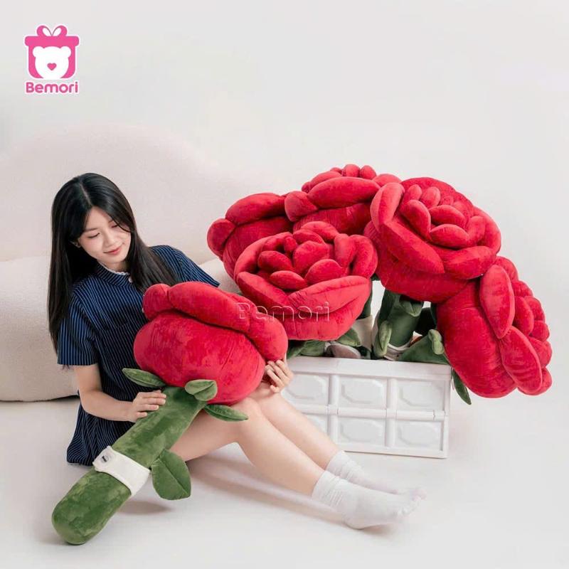 (TẶNG BỘ BÓNG NHÁY + THIỆP) Gấu Bông Hoa Hồng Khổng Lồ Màu Đỏ Tươi Siêu Hot size 80cm , quà tặng ý nghĩa