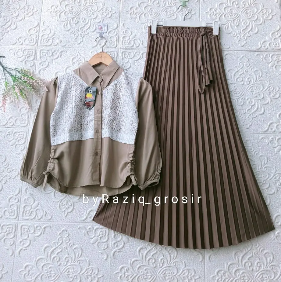 Setelan Anak Perempuan Kemeja Rayon Rok Plisket Mayung Terbaru Fashion