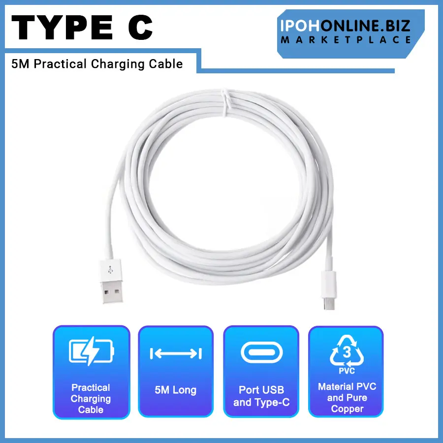 5M Practical Charging Cable Type C Charging Cable for Type-C Interface Mobile Phone
