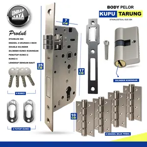 Paket Set Body Pelor Kunci Pintu Rumah Besar Kupu Tarung dan Pintu Tunggal bahan Stainless lengkap dengan Engsel Tebal Ukuran 4 inchi | Body Kunci Pintu