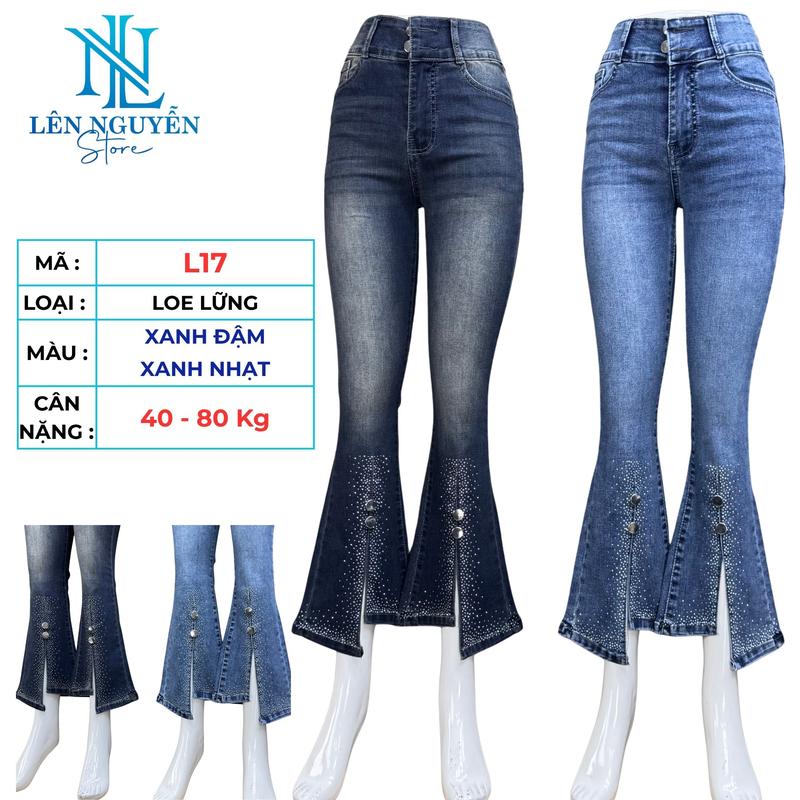 L17   Len Nguyen Store   Quần Jean  Bò  Nữ Loe Lững  Lưng Cao 2 Nút Dài 90-92cm Màu Xám Xanh Size 40kg-80kg Thiết Kế Co Giãn Mền Mịn Bigsize Hotgirl Skinny Ống Ôm,Trẻ Trung Tự Tin Dễ Phối Đồ. Women Pants Denim quần xs 
