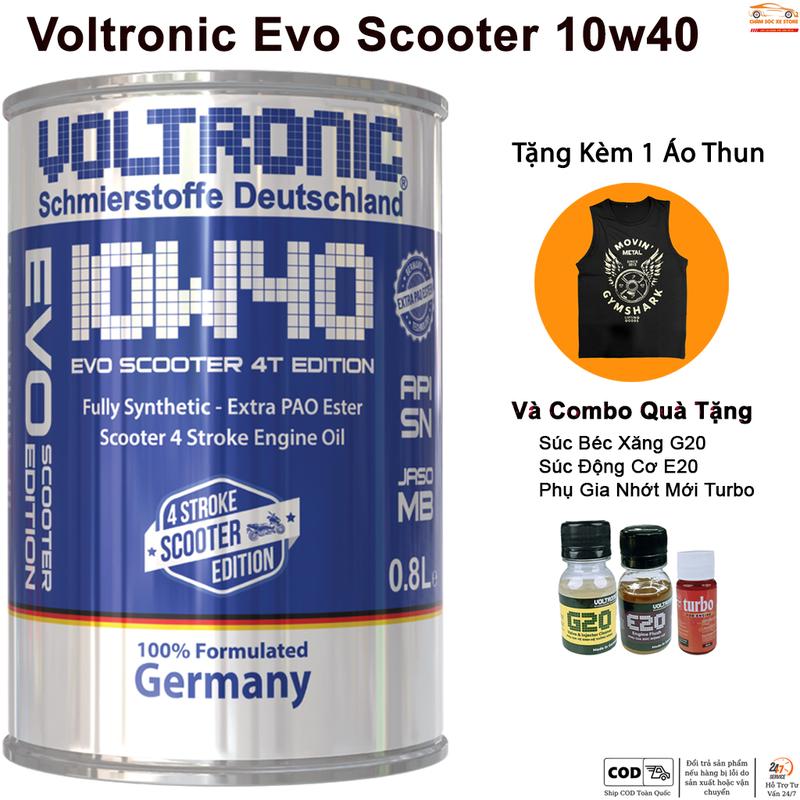 Dầu Nhớt Xe Tay Ga Voltronic Evo Scooter - Tặng 1 Súc Béc Xăng, 1 Súc Động Cơ Và 1 Phụ Gia Nhớt Mới Xado Very Turbo Và 1 Áo Thun Màu, Size Ngẫu Nhiên