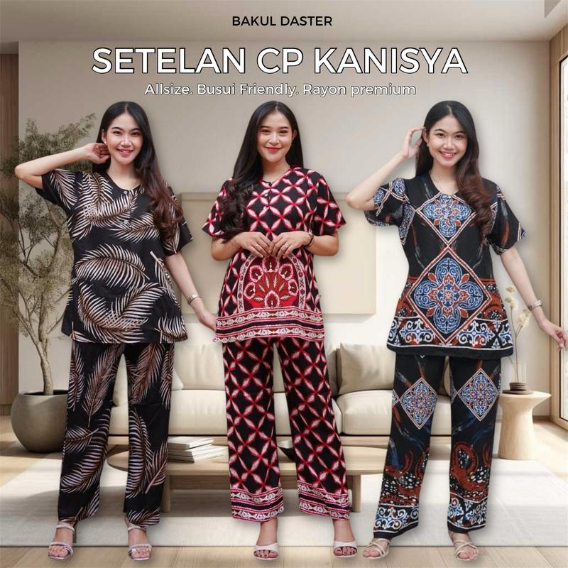Setelan CP KANISYA Baju Tidur Celana Panjang Premium Oneset Busui Piyama Rayon Kekinian Wanita Pendek Katun 1