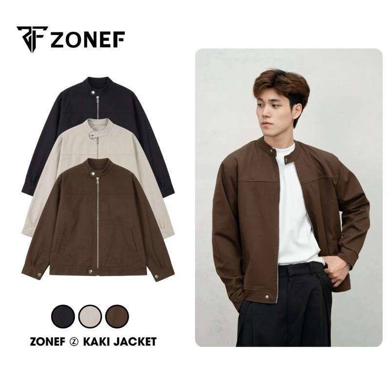 Áo khoác kaki cổ đứng có cúc bấm by Zonef Studio, Áo khoác nam nữ Casual