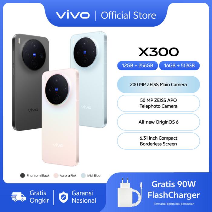 Gambar vivo X300 - 200 MP ZEISS Main Camera, 50 MP ZEISS APO Telephoto Camera, All New OriginOS 6, Compact Borderless Screen, 6040 mAh BlueVolt Battery, Dimensity 9500 dari vivo Indonesia Kab. Tangerang Tokopedia