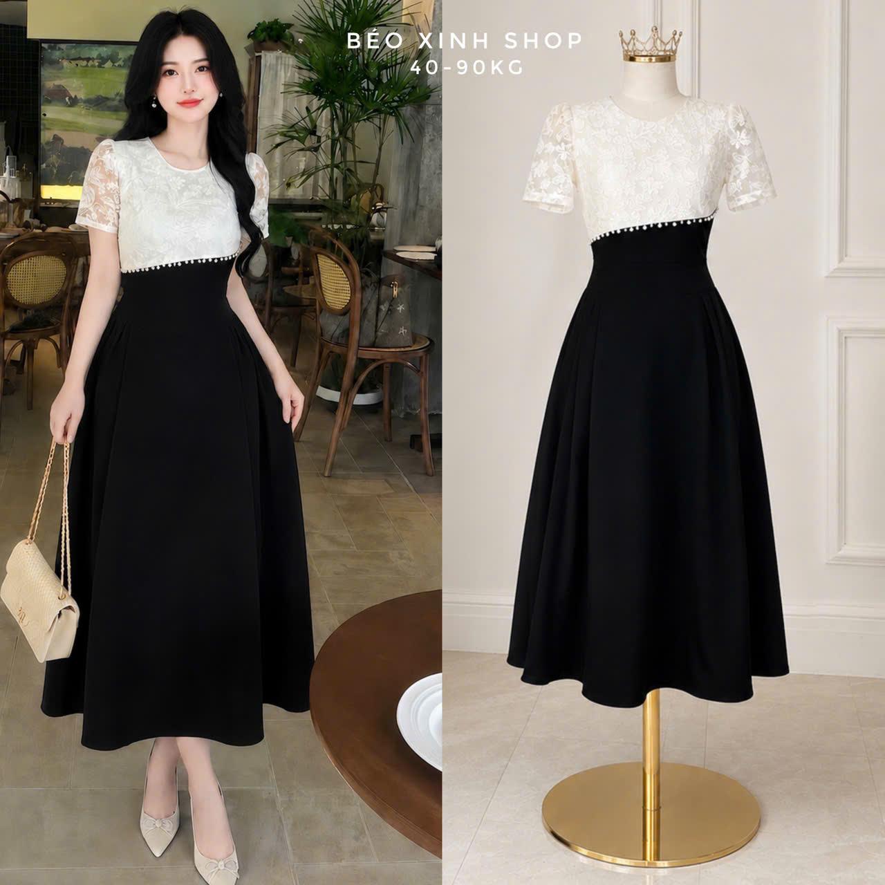 Đầm Ren Hoa Cao Cấp Phối Tuyết Mưa Đính Ngọc Eo, Váy Dài Dự Tiệc Thanh Lịch Có Bigsize 40-90kg Thời Trang Nữ Béo Xinh Shop - A.1842
