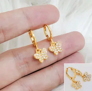 anting wanita gold motif kupu-kupu titanium asli Aksesoris Dewasa Elegan