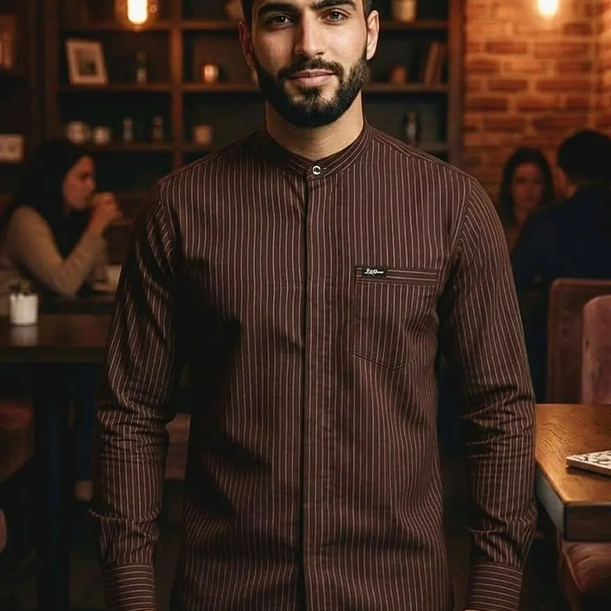ZAID DIRHAM - Kemeja Koko Strip Salur Pria Dewasa Mewah dan Elegan Bahan Cotton Semiwol Premium Adem Tebal Nyaman dengan Tiga Kantong dan Kancing hiden baten