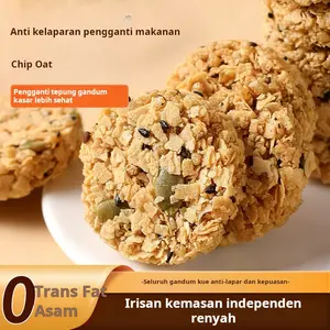 Keripik oat biji labu, pengganti makanan sereal, bebas gula, kue sarapan multigrain, dalam kemasan.