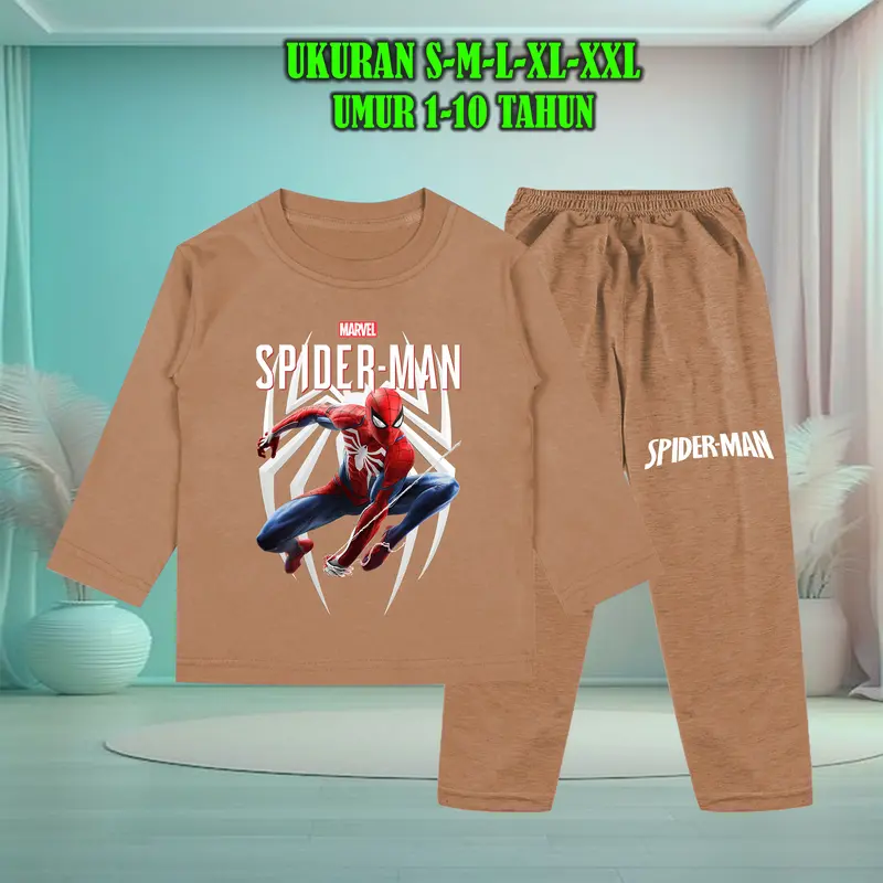 Setelan Baju Anak Tidur Gambar Spiderman Lengan Panjang dengan Sablon Berkualitas - Baju Anak Fashion laki Celana 1