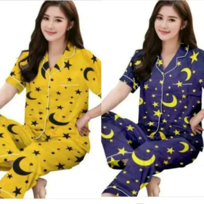 Piyama Wanita Celana Panjang Tangan Pendek Motif Gambar