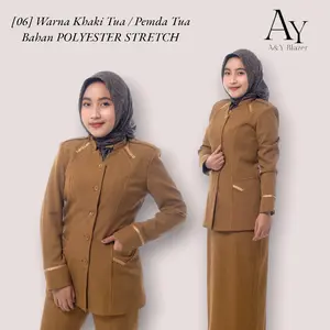 [06] [BAHAN TEBAL] A&Y Blazer Baju Seragam PDH Guru / PNS Wanita Warna KHAKI TUA | Bahan Polyester Stretch | Seragam Kerja Dinas PDH pemda tua Wanita terbaru