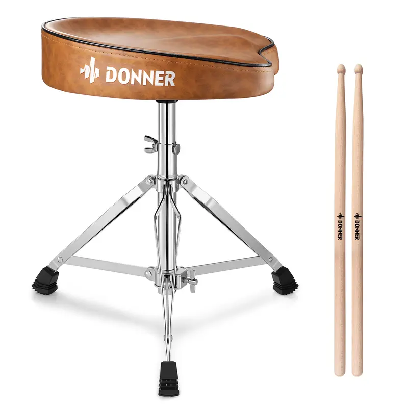 Donner DT-50 Adjustable Saddle Drum Throne with Padded Seat and Drumsticks 0