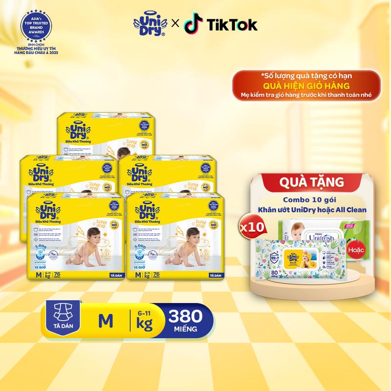  Combo 5 Tã dán UniDry Siêu khô thoáng gói Super Jumbo mới size M76 L68 XL62 