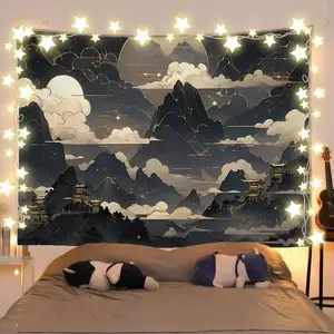 Ilustrasi Lanskap Siaran Langsung Latar Belakang Kain Dekoratif untuk Kamar Sewaan Kamar Tidur dan Renovasi Kamar Poster Penutup Dinding dan Kain Gantung Multifungsi Meningkatkan Estetika