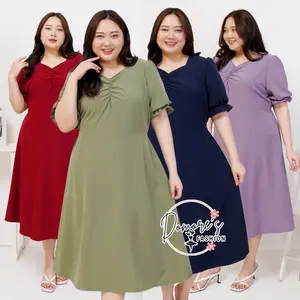 Domore's Gaun Korea Style Wanita Bigsize Pakaian Dress Casual Jumbo Ld 130 Model Terbaru Malita