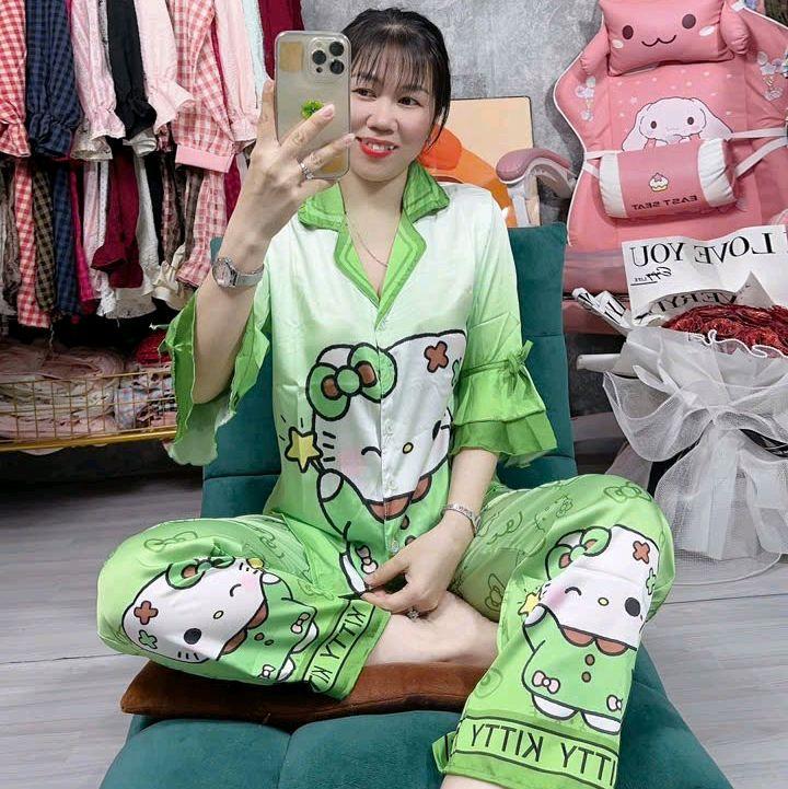  Đồ Bộ Vải Lụa Áo Tay Loe Quần Ống Thường Không Xẻ Tà Phom 40-60kg Lụa Có hoa  Pijama Women Quần Ngủ 