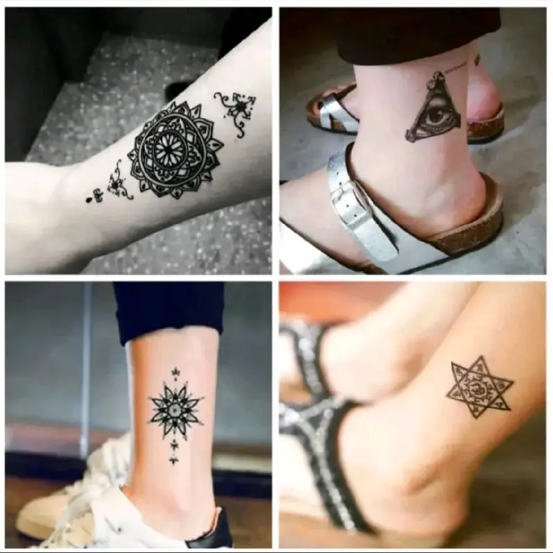 Paket 30 Gambar Tatto Tato Temporer Tubuh Aestethic Tattoo Burung Naga Phoenix Tulisan Kanji Jepang Wanita - Tatto Temporary Tahan Air Sementara Kering - Tattoo Bunga Lotus Teratai Hitam 1
