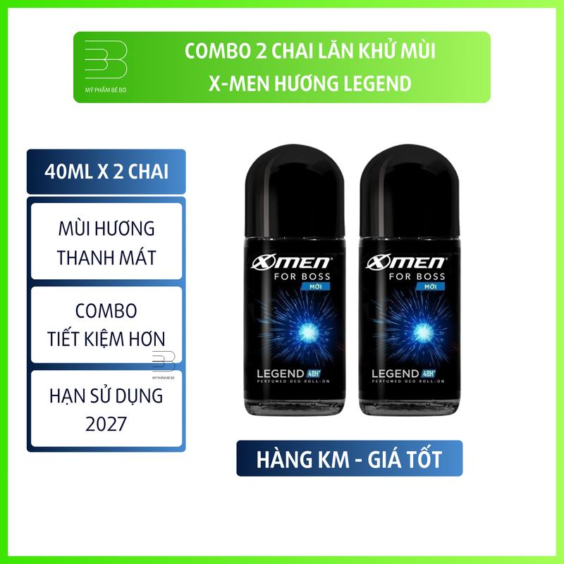 Combo 2 chai lăn khử mùi Xmen Legend 40ml - Bộ 2 lăn ngăn mùi X-Men For Boss hương gió biển kháng khuẩn ngăn mồ hôi nách