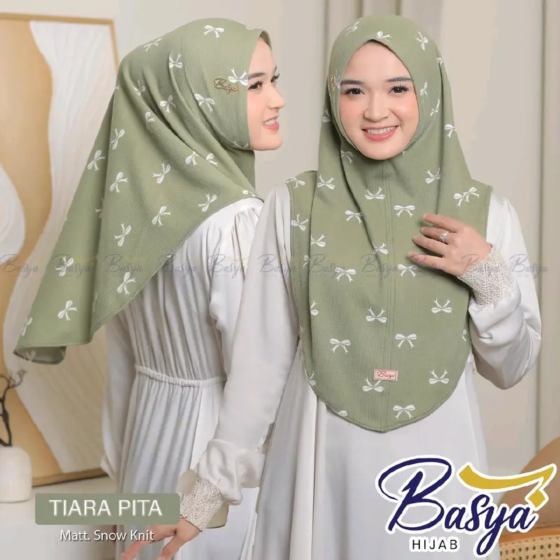 (BASYA) TIARA PITA•hijab instan non pet knit•jilbab bergo instan motif pita•bergo daily•jersey snow knit• 0