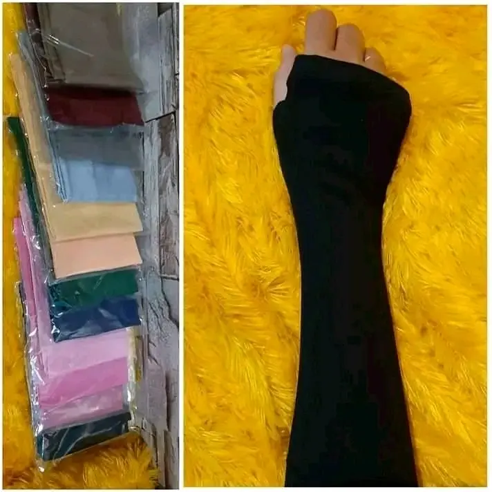 Handsock Polos Muslim Model Jempll Berkualitas Panjang Spandeks Putih - Pria stocking warna kulit deker rajut Spandex sarung tangan manset tangan manset tangan panjang lengan