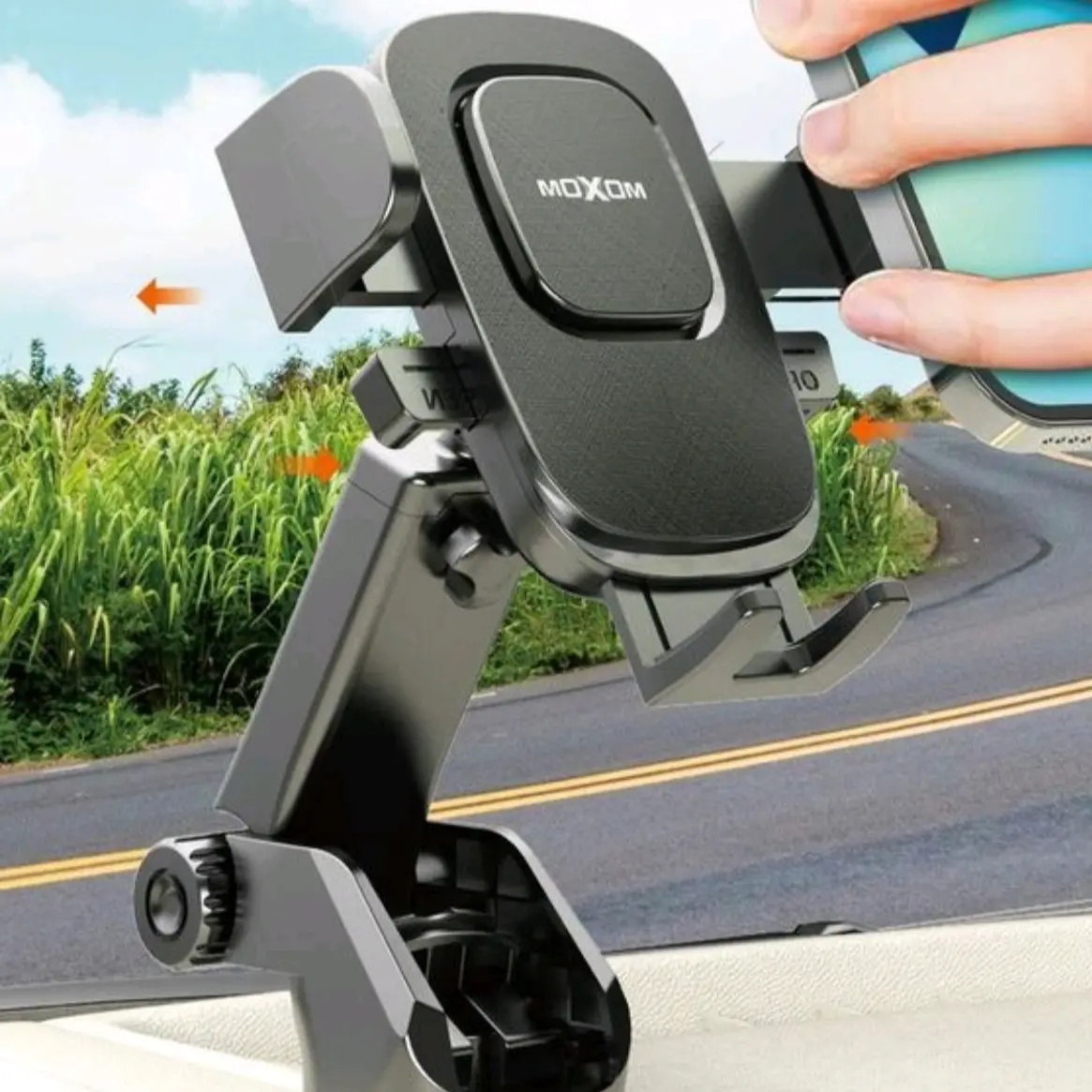 MOXOM MX-VS48 One Touch Dashboard Windscreen Auto Lock Easy One Hand Handle Phone Holder Handphone Black Accessories Mobile