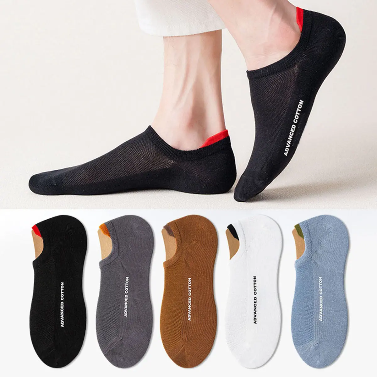 5 Pairs Fashion Men Cotton Boat Socks Summer Non-slip Silicone Invisible Cotton Socks Male Ankle Sock Slippers Meias EU38-43