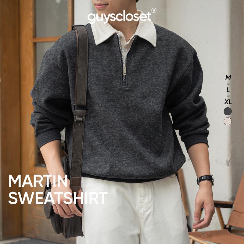 Áo Len Có Cổ Nam GUY's Closet Martin Sweater Phối Cổ Polo Khóa Zip Form Rộng Phong Cách Hàn Quốc Basic Mềm Mại Giữ Ấm