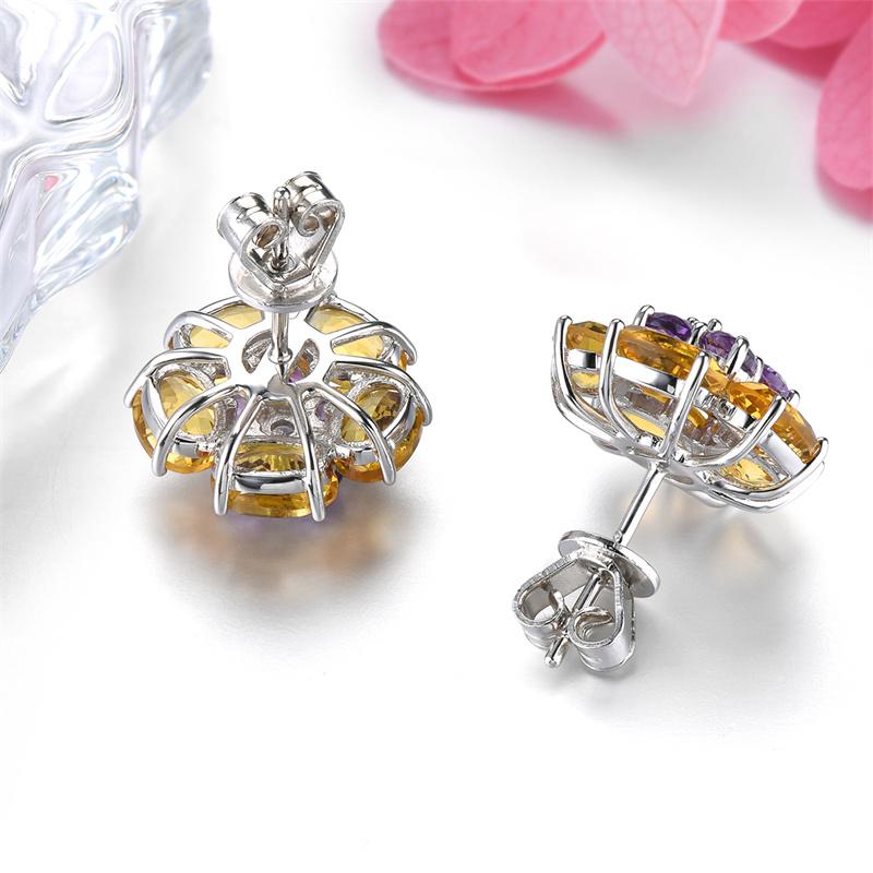 Natural Citrine Amethyst Sterling Silver Stud Earring 5.5 Carats Genuine Multicolor Gemstone Women Romantic Style Jewelry Gifts 4