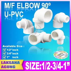 PVC Knee drat luar dalam 1/2 > 3/4" > 1" inch | Elbow pvc 1/2 > Keni drat luar dalam 3/4" > 1" inch Keni Drat dalam Drat Luar