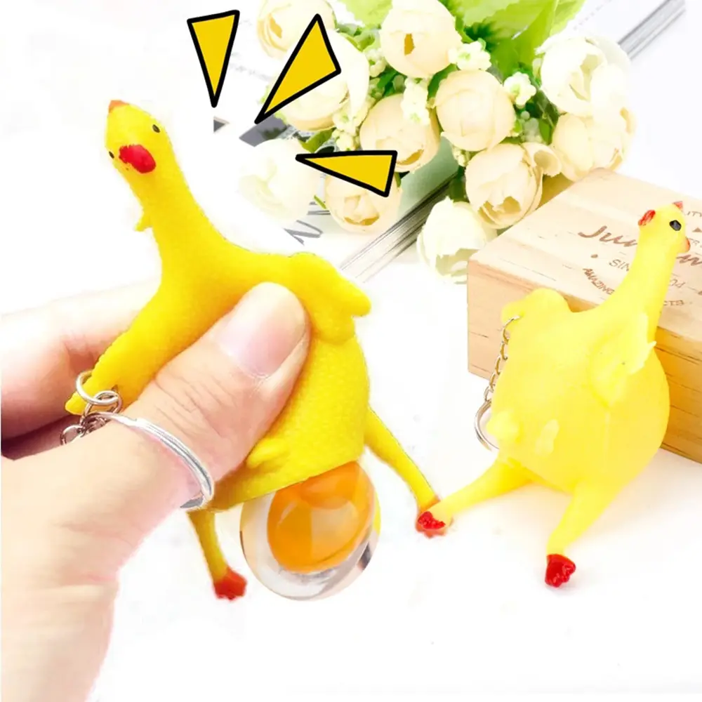 Hot Sale Novelty Spoof Toy Trinket Gags Trick Fun Practical Jokes Key Ring Chicken Laying Eggs Tricky Toys