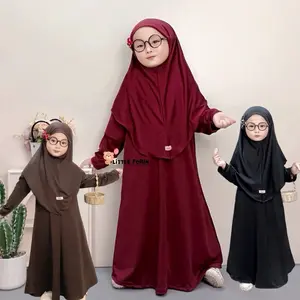 Little Porin - Abaya Batwing set Hijab - Gamis Anak Jersey Prenium 1-12 Tahun
